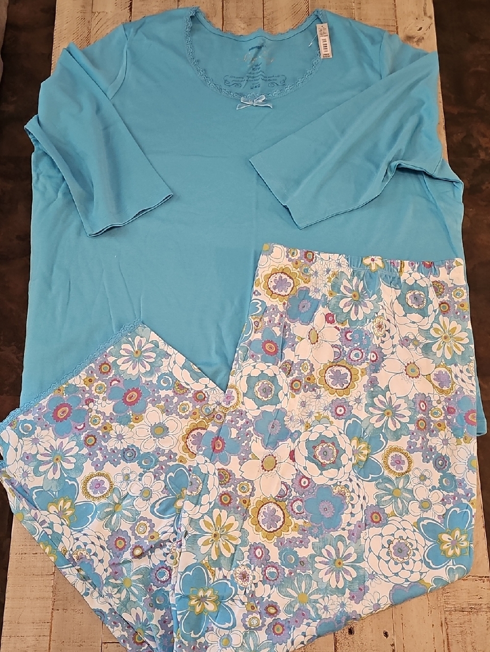 Avenue Blue Floral Pajama Set - Teal Top & Multi-Flower Pants
